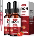 (2 Pack) Supplément en fer liquide pour les femmes et les hommes Des suppléments en fer pour l'anémie avec folate, vitamine C, B12 pour le soutien des globules rouges-Strawberry, 4 Fl Oz