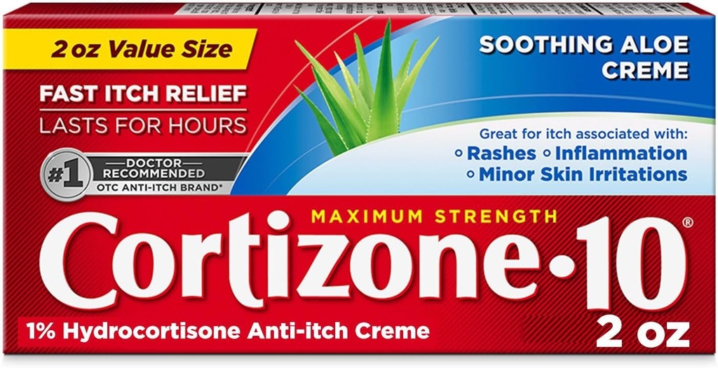 Cortizone 10 Maximum Strength Anti-Itch Cream with Soothing Aloe, 1% Hydrocortisone Creme, 2 oz. (Old Packaging)