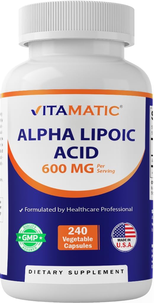 Acide alpha lipoïque vitamatique (ALA) 600 mg par portion - 240 capsules végétales - 120 portions - Sans OGM et sans gluten