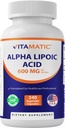 Acide alpha lipoïque vitamatique (ALA) 600 mg par portion - 240 capsules végétales - 120 portions - Sans OGM et sans gluten