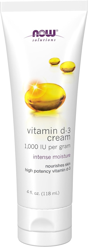 NOW Solutions, Vitamin D-3 Cream 1,000 IU Per Gram, High-Potency, Intense Moisture, 4-Ounce