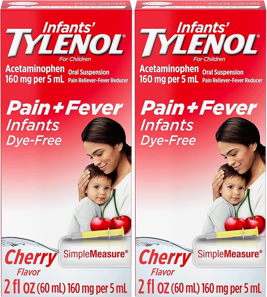 Tylenol Bébés Suspension orale, sans colorant, cerise, 2 Fl. Oz (paquet de 2)
