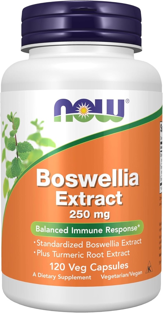 NOW Foods Supplements, Boswellia Extract 250 mg, plus Turmeric Root Extract, 120 Veg Capsules