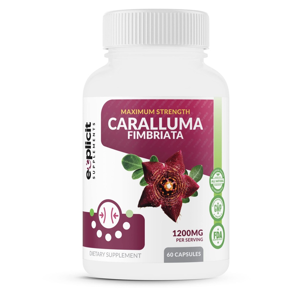 Pure Caralluma Fimbriata Max Strength – Suppression de l'appétit, augmentation de la brûlure de graisse, supplément de perte de poids, non-Stim - pour les hommes et les femmes - 1200mg par portion, 30 portions, 60 capsules