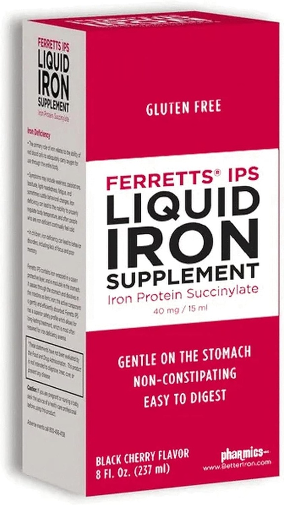 Ferretts supplément de fer liquide 40mg (IPS) - 8 Fl Oz. de cerise noire aromatisée supplément de fer haute puissance pour les enfants et les femmes enceintes - doux et non constipant Yummy supplément de fer liquide
