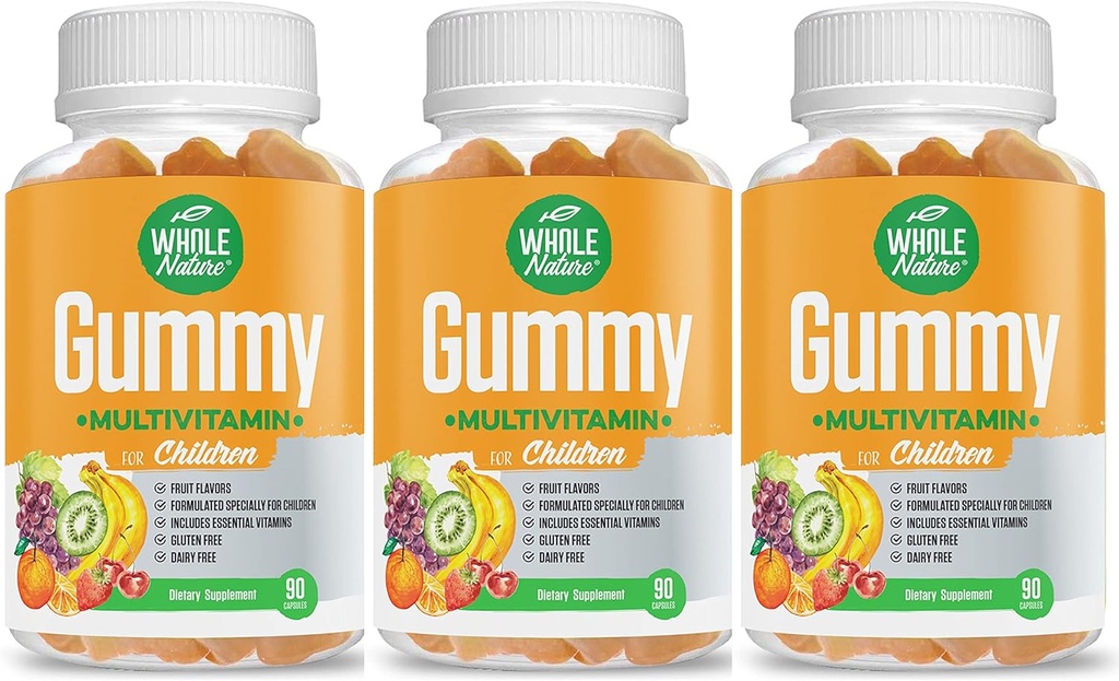 Vitamines pour enfants - Essentiels quotidiens complets Multivitamines et minéraux pour le bien-être général, 90 suppléments de gommes Arôme de fruits, sans sucre artificiel, sans lait et sans gluten (3)
