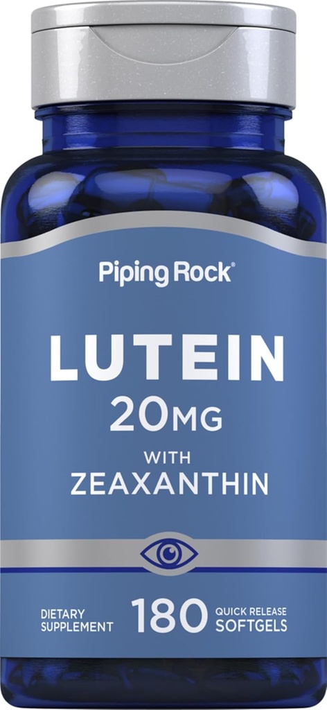 Piping Rock Lutein and Zeaxanthin Supplement | 20mg | 180 Softgels | from Marigold Extract | Non-GMO, Gluten Free