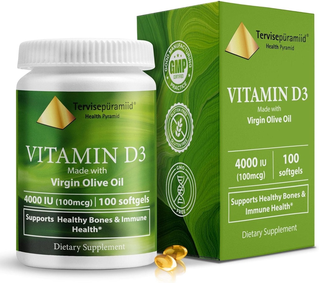 Health Pyramid Vitamin D3 4000 IU Cholecalciferol in Olive Oil Easy to Swallow Best Vitamin d Supplement for Bones & Immune Support Vitamin D3 Softgel