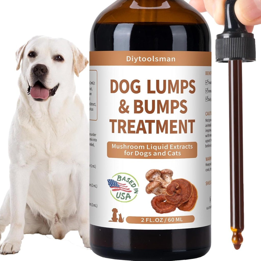 Traitement des lumps et des lumps pour chiens – Supplément de champignons pour chiens – Réduction des lipomes, stimule la santé immunitaire et améliore l'énergie – avec Reishi & Turkey Tail Champignons, 3,52 oz (Liquid)
