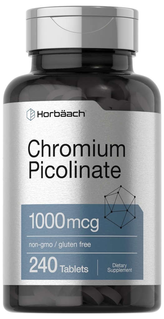 Horbaach Picolinate de chrome 1000mcg, 240 comprimés Formule végétarienne, supplément sans gluten
