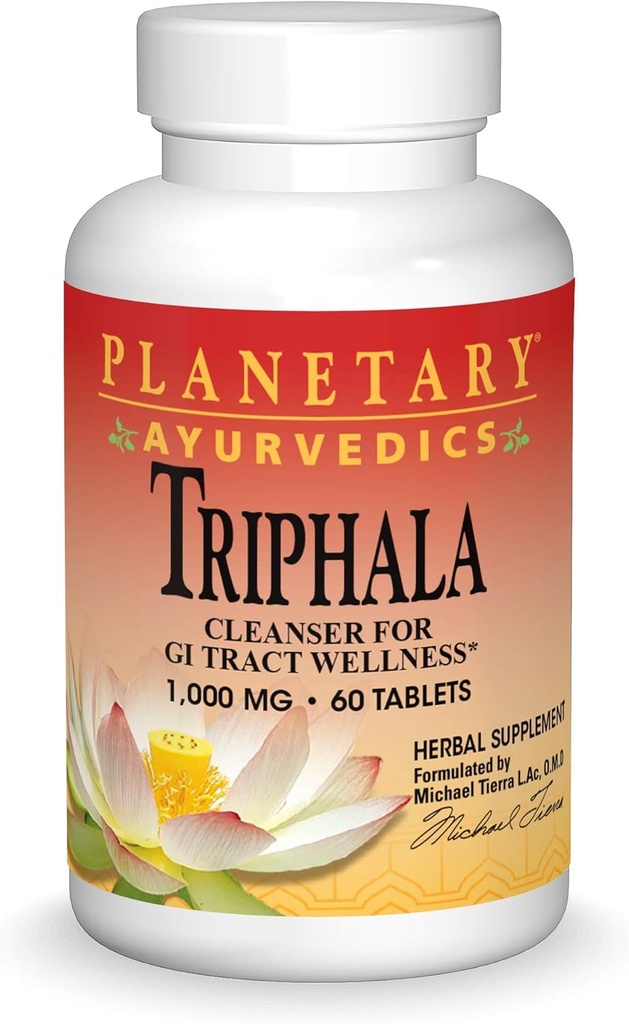 Planetary Ayurvedics Triphala 1000mg GI Tract Wellness & Cleanse - complément puissant à base de plantes - Balance & Detox Soutien digestif Rejuvinate & Regulatory - 60 comprimés