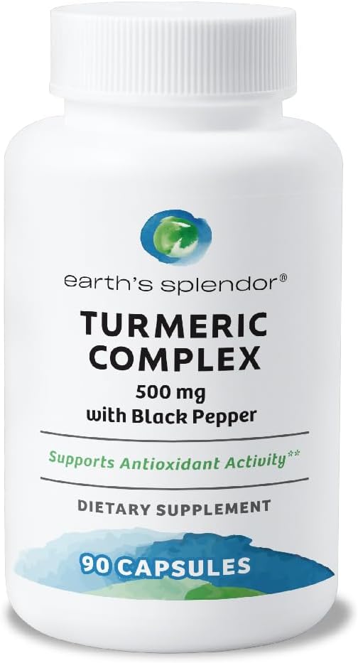 Splendeur de la Terre Complexe Turcuma 500mg avec poivre noir, 90 Capsules - soutient l'activité antioxydante et la santé articulaire* - 1,5 mois d'approvisionnement