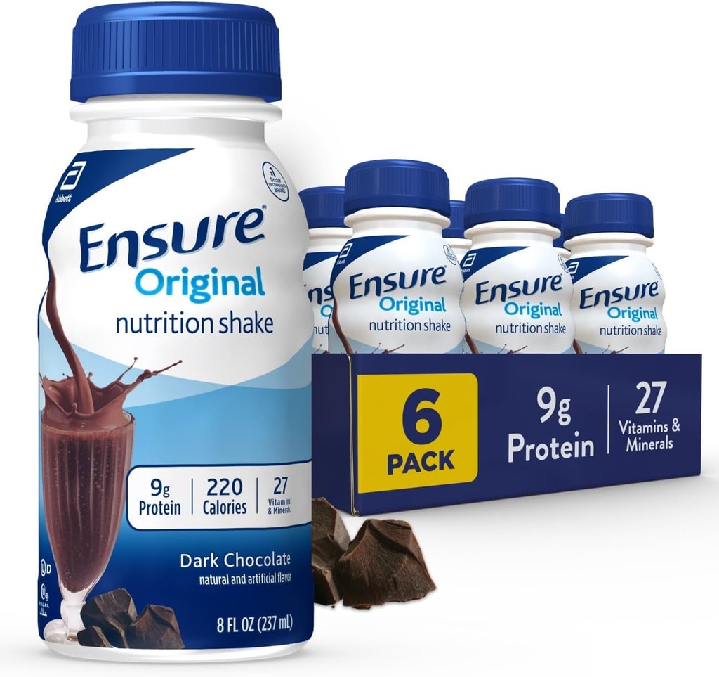 Ensure Original Dark Chocolate Nutrition Shake | Meal Replacement Shake | 6 Count (Pack of 1)