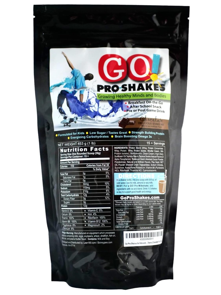GO Pro Shakes – Smoothie en poudre de protéines pour les enfants et les adolescents – Snack santé – Pas de sucre ajouté – soutient la croissance et la force – Riche saveur de chocolat