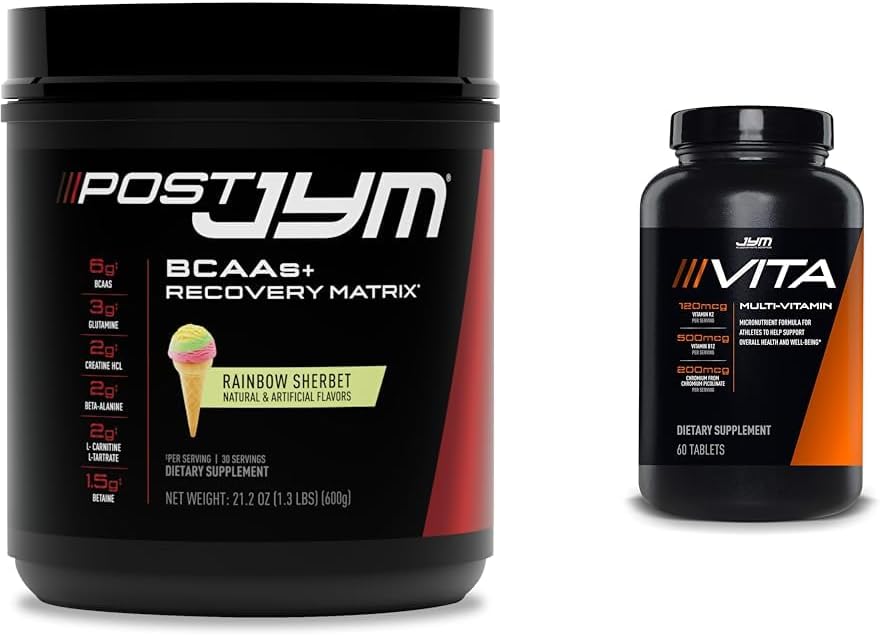 Post JYM Matrix actif après l'entraînement avec les BCAA, la glutamine et plus Rainbow Sherbert Flavor + Vita JYM Multivitamine d'athlète avec plus de 25 ingrédients clés 60 comprimés
