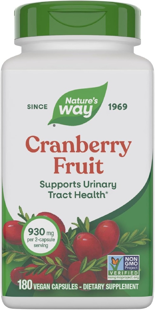 Nature's Way Fruits de canneberge, suppléments de canneberge, soutient la santé du trac urinaire*, 930 mg par portion de 2 capsules, 180 capsules (paquetage mai Vary)