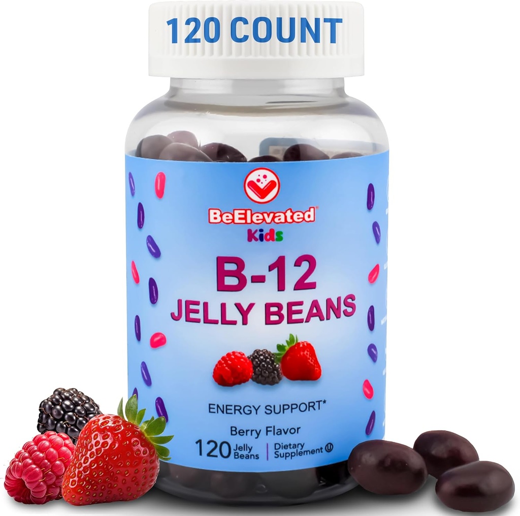 B12 Haricots de gelée - Vitamines à croquer Gommies pour enfants - Suppléments de vitamine pour enfants - Vegan Energy B12 Supplément de gommy - 120 Haricots de baie