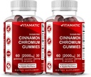 Gommies de chrome sans sucre vitamatiques avec cannelle Ceylan – équivalent de 2000 mg par portion (extrait 83 mg) – non-OGM, sans gluten – 60 Gommies végétaliens – 2 emballages