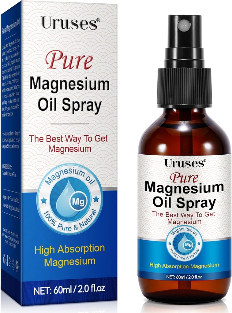 Spray au magnésium, huile de magnésium pour pieds, spray 100 % au magnésium pur pour le corps, soutient la récupération musculaire et les crampes de jambes, 2 oz
