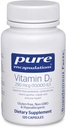 Encapsulations pures Vitamine D3 250 mcg (10 000 UI) - Supplément pour soutenir la santé des os, des articulations, des seins, du coeur, des colonies et des immunes - avec la vitamine D premium - 120 capsules