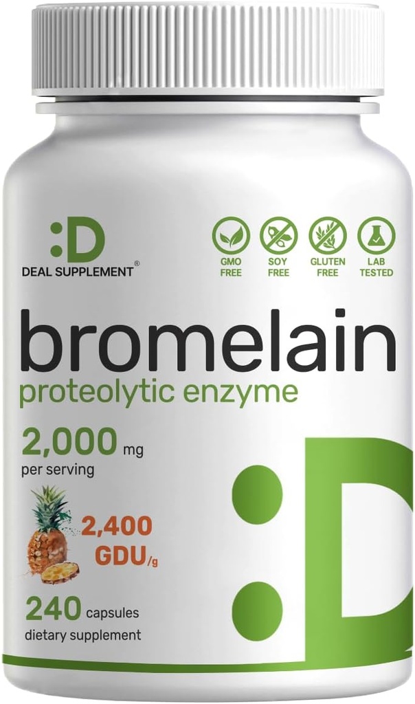 Supplément Bromelain 2 000mg par portion, 240 Capsules – Enzymes protéolytiques naturelles de l'ananas frais – Supporte la digestion nutritive