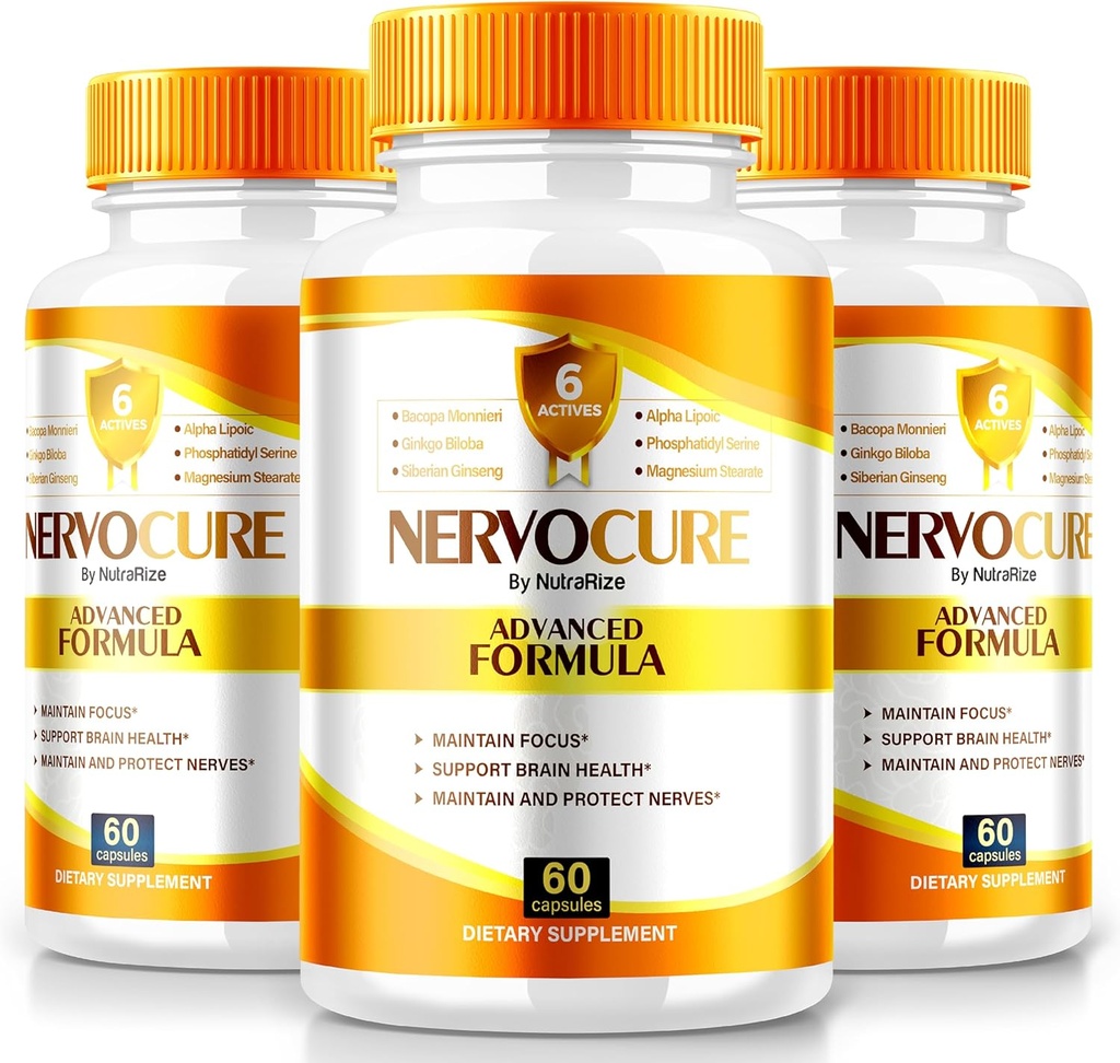 (3 Pack) NervoCure – Formule de soutien quotidien avec un mélange propre et équilibré pour le focus, la clarté et la netteté quotidienne, capsules faciles à prendre pour une utilisation quotidienne (180 capsules)