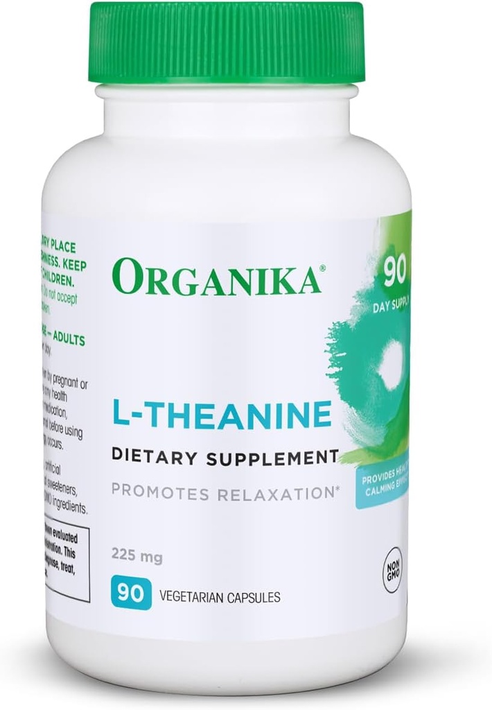 Organika L-Theanine Supplément 8 oz - 90 Capsules: 90 jours d'approvisionnement en L Biodisponible pour la relaxation, l'équilibre et le calme - Portions simples faciles à avaler