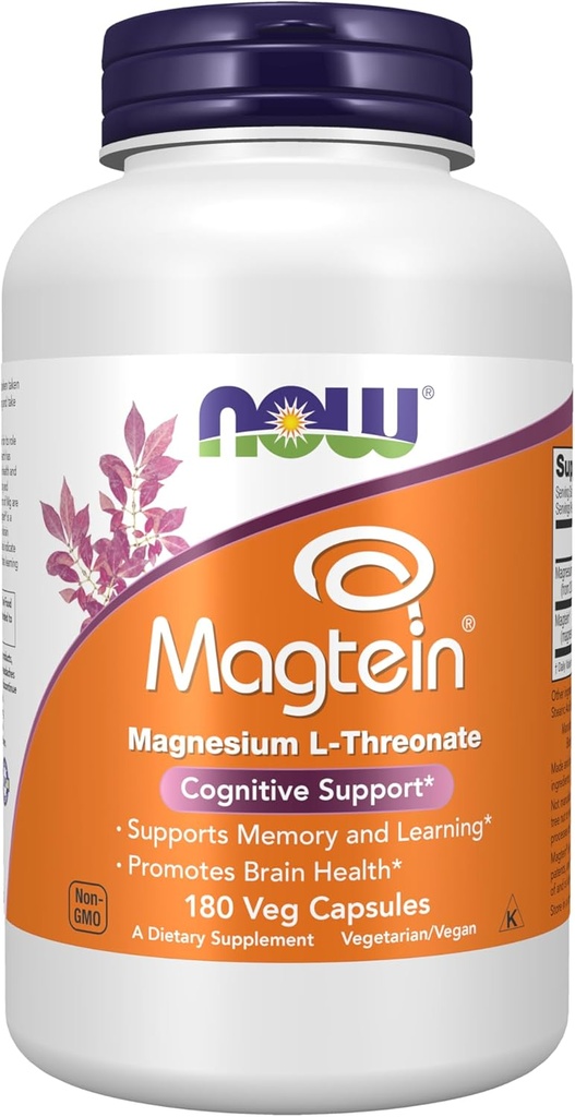 MAINTENANT Aliments Suppléments Magtéine, Magnésium L-Thréonate, Soutien cognitif*, 180 Capsules de Veg