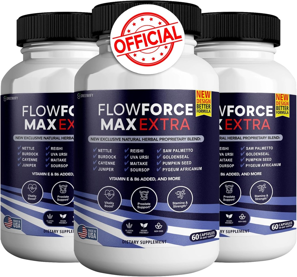 Flow Force Max Extra Prostate Suppléments pour les hommes Capsules, suppléments de santé - la force maximale, tout naturel pour soutenir la fonction normale et saine (300 Capsules) (5 Pack)
