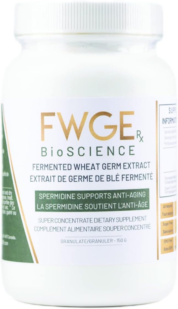 FWGE Spermidine - Longévité et santé cellulaire Premium extrait fermenté de germe de blé, l'inducteur d'autophagie, holistique, non-OGM, sans gluten, sans sucre, végétalien, antioxydant, naturel, granulé,