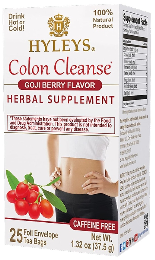 Hyleys Colon Cleanse Tea Goji Berry Flavor - 25 sachets de thé (1 paquet)