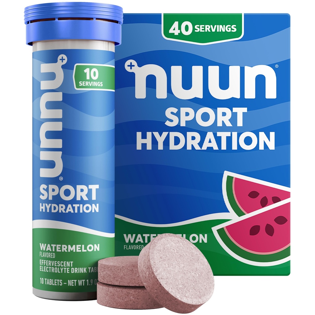 Nuun Sport Electrolyte Tablets with Magnesium, Calcium, Potassium, Chloride & Sodium, Gluten Free & Vegan, Watermelon, 4 Pack (40 Servings Total)