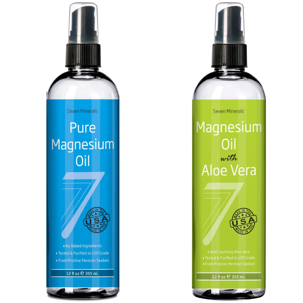 Sept minéraux Huile de magnésium pure et huile de magnésium pure avec Aloe Vera