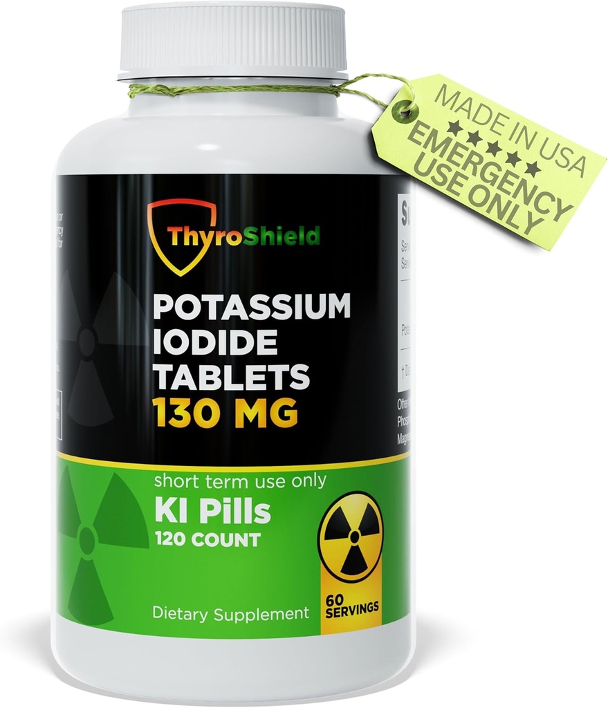 Potassium Iodide Tablets 130 mg | 120ct Iodine Tablets for Radiation Exposure - Potassium Iodine Pills - YODO Naciente - KI Pills - Made in USA - ThyroShield