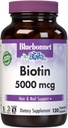 Bluebonnet Nutrition Biotin 5000 mcg, Soutien aux cheveux et ongles*, Non-OGM, Vegan, Certifié Casher, Sans gluten, Sans soja, Sans lait, 120 capsules végétales, 120 portions