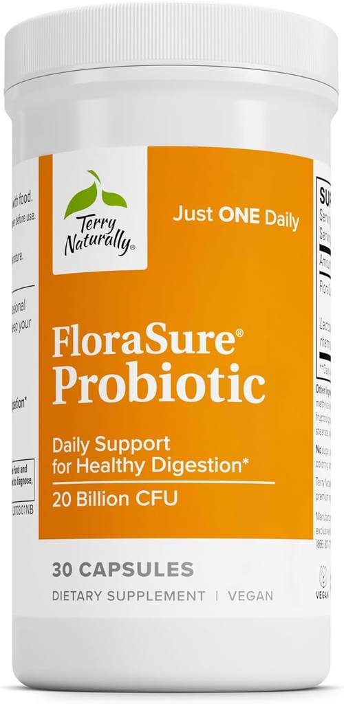 Terry naturellement FloraSure Probiotic - Supplément de digestion pour l'aide contre le gonflement occasionnel et le dégazage de soutien - Supplément de soutien de santé Gut avec Bifidobacterium Bifidum - 30 capsules