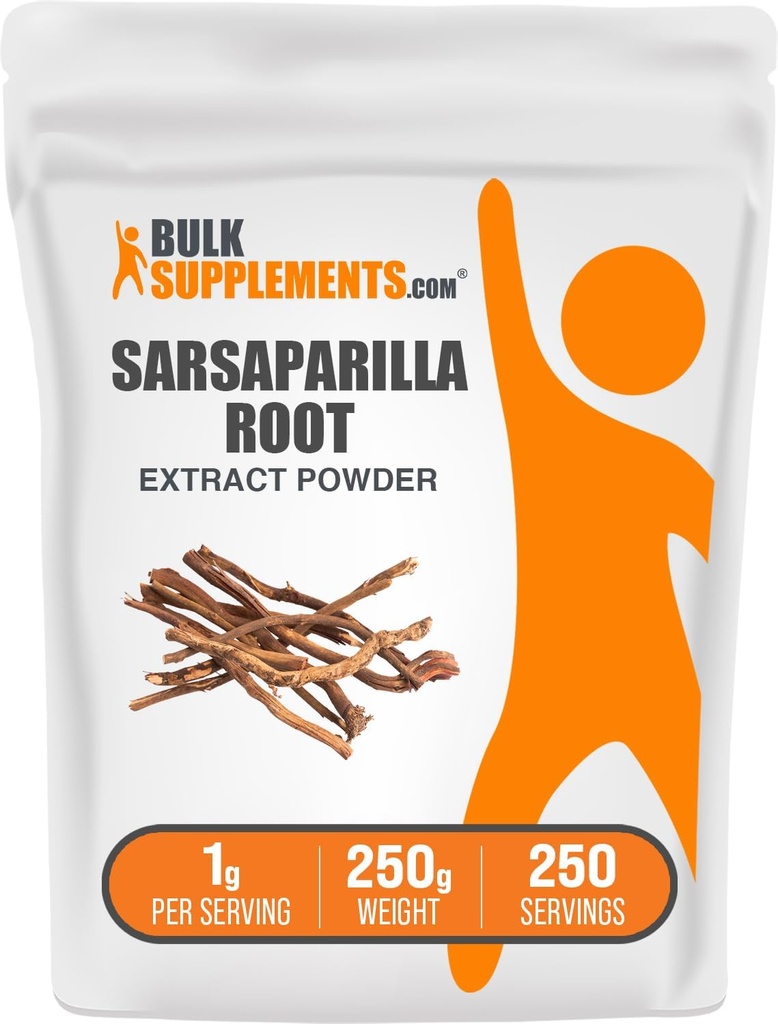 BulkSupplements.com Poudre d'extrait de racine de Sarsaparilla - supplément de Sarsaparilla, racine de Smilax Sarsaparilla - sans herbes et sans gluten, 1g par portion, 250g (8,8 oz) (paquet de 1)