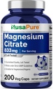 Citrate de magnésium NusaPure 833mg - 200 Capsules de légumes (Végétarien, Non-OGM, Vegan)