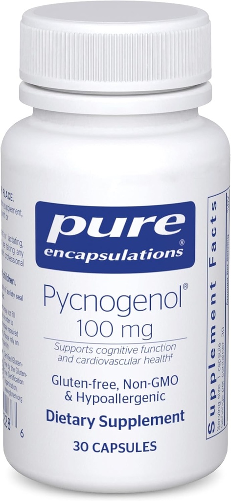 Encapsulations pures Pycnogenol 100 mg de supplément hypoallergénique pour promouvoir la santé vasculaire et fournir un soutien antioxydant