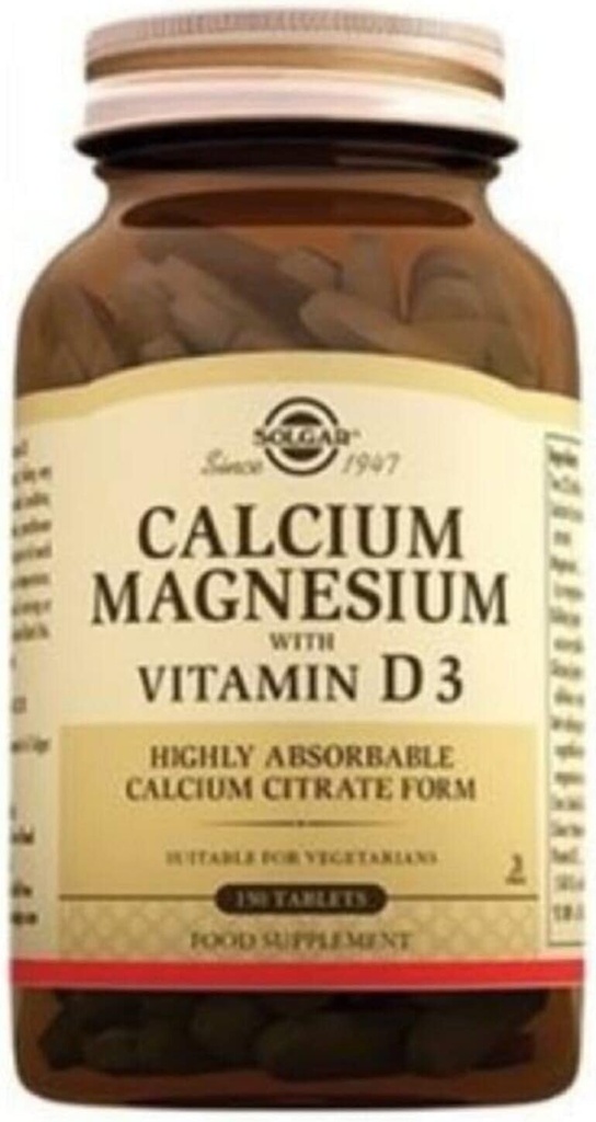 Calcium de Solgar Magnésium avec Comprimés Vitamine D3-150, Paquet de 2 - Promotion des os sains, soutient la fonction nerveuse et musculaire - Non-OGM, sans gluten, casher - 60 portions totales