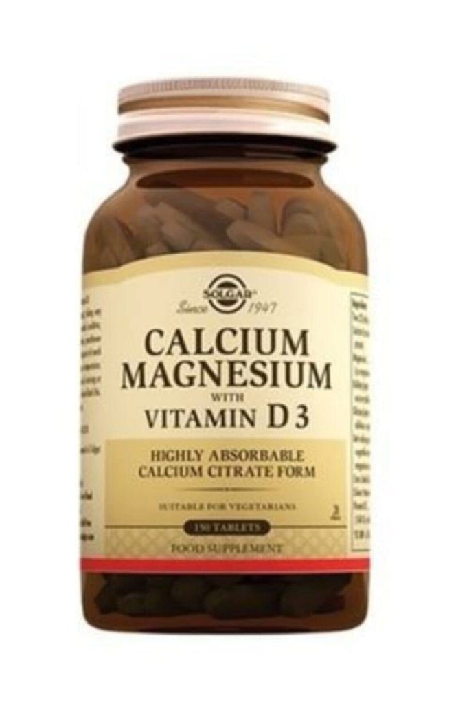 Calcium de Solgar Magnésium avec Comprimés Vitamine D3-150, Paquet de 2 - Promotion des os sains, soutient la fonction nerveuse et musculaire - Non-OGM, sans gluten, casher - 60 portions totales