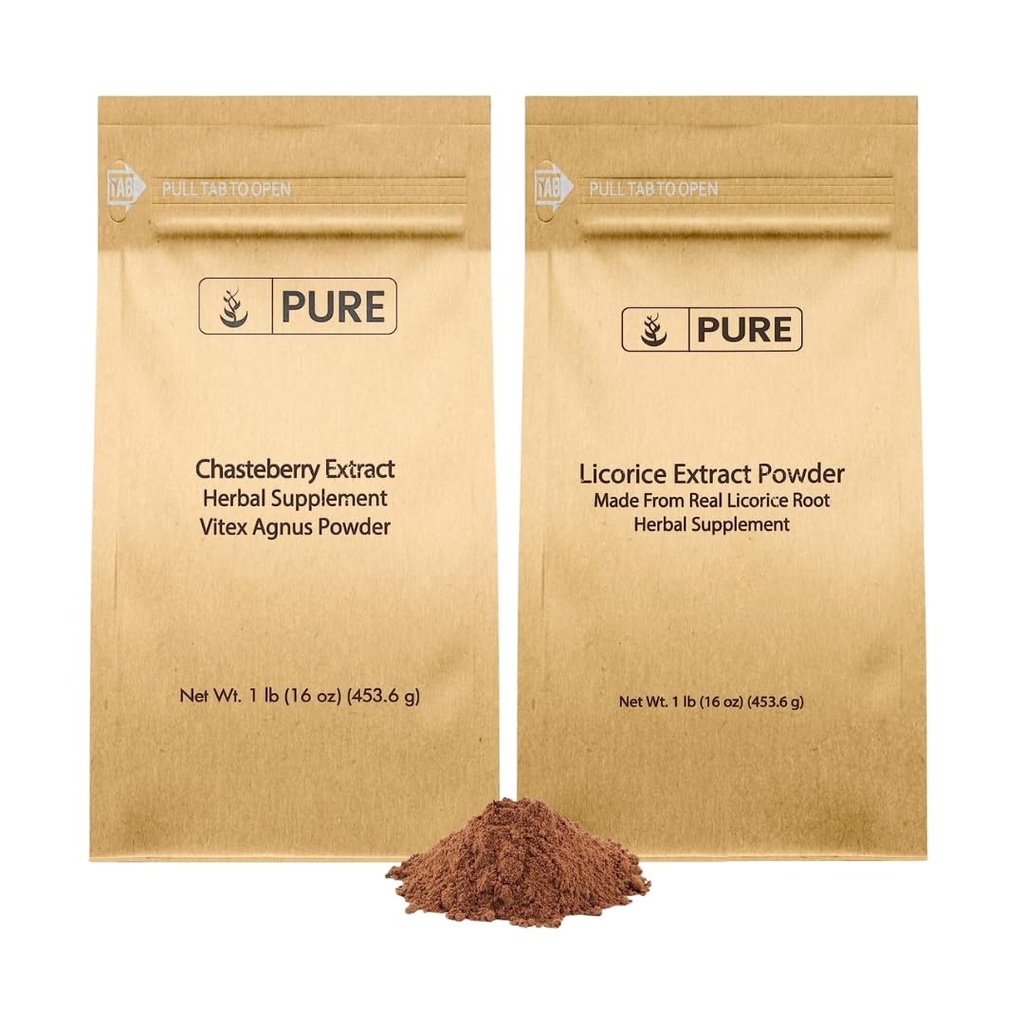 INGRÉDIENTS ORIGINAUX DE PURE Extrait de chasteberry et extrait de réglisse, 1 lb chacun, Suppléments sans gluten non OGM