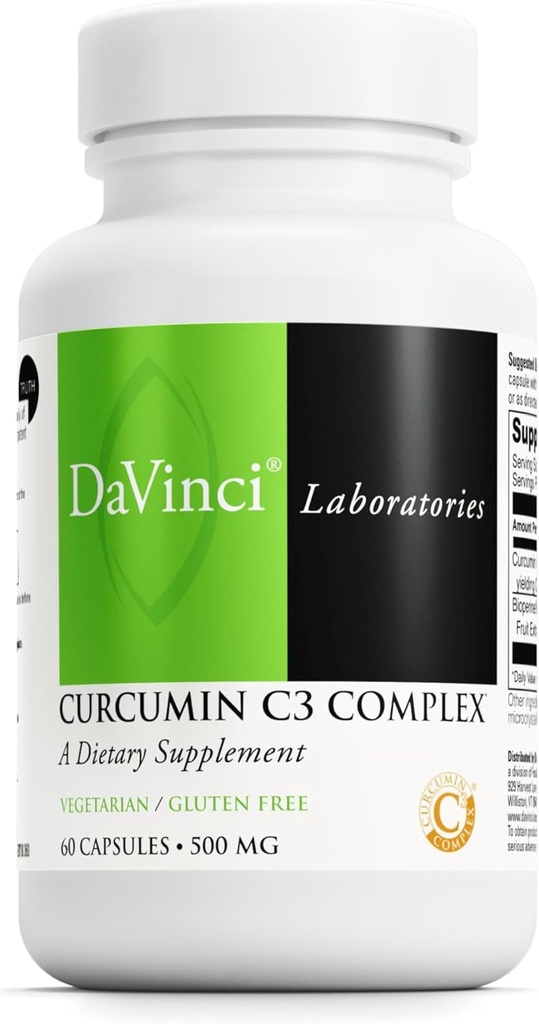 DAVINCI Labs Curcumin C3 Complex - Supplément diététique pour soutenir la fonction de la vésicule et le foie sain - avec Curcuminoides et extrait de fruits biopérinés - Sans gluten - 60 capsules végétariennes