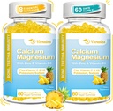 Haute absorption Gommies de calcium, sans sucre Gommies de magnésium de calcium avec vitamine D3 pour les hommes et les femmes, goût d'ananas 120 Cts