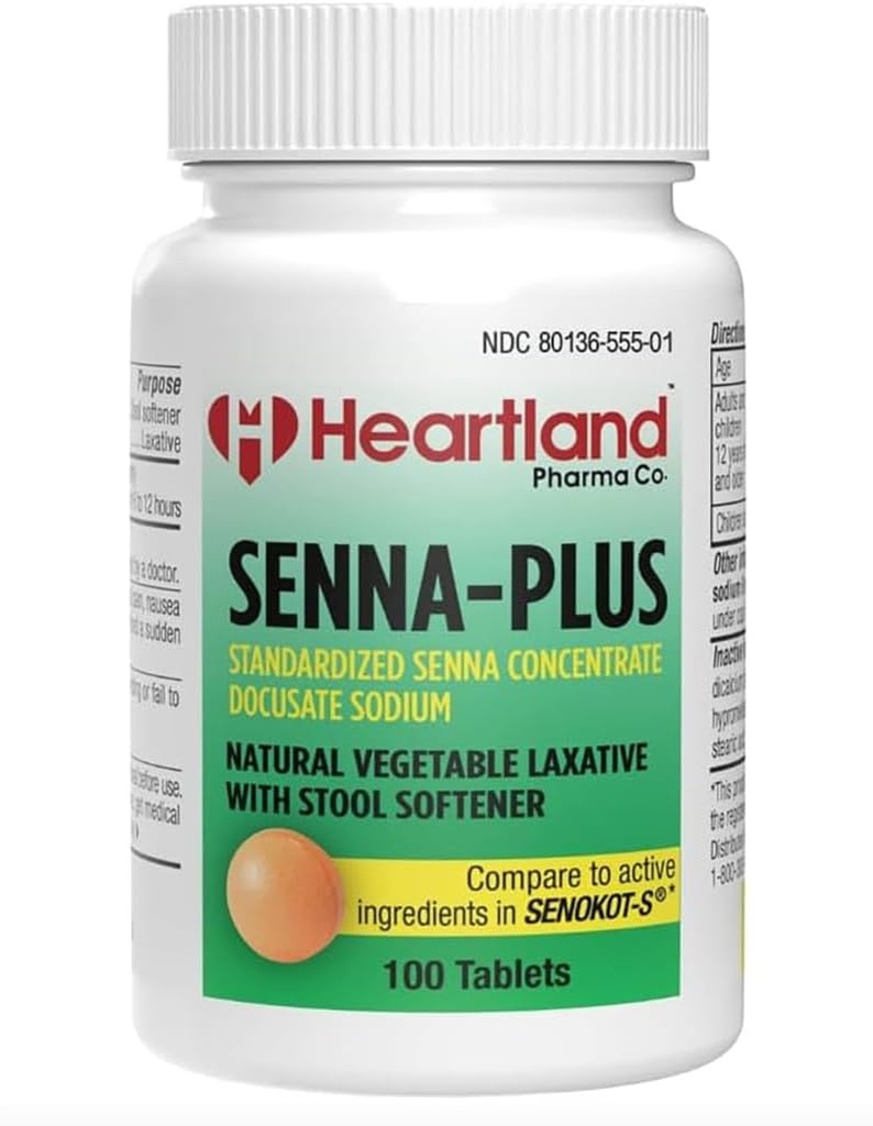 Senna-Plus Natural Vegetable Sennoside Laxative | Docusate Sodium Stool Softener Tablets Constipation Relief | 100 Tablets |2 Pack