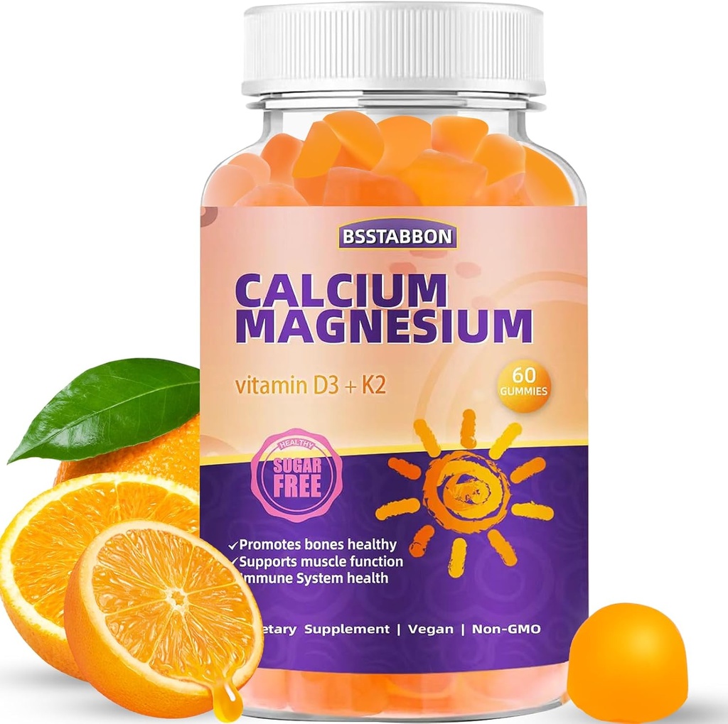 Gommies de magnésium de calcium pour adulte: avec vitamine de zinc D3 K2 pour les femmes Hommes Sans sucre biologique Vegan Chewable Gummy - Haute absorption pour la force immunitaire(60compte