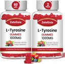 L Gommies de Tyrosine 1000mg, Supplément L-Theanine Gummy 200mg, Sans sucre L-Tyrosine avec supplément d'énergie vitamine B6 pour les adultes et les enfants - Soutien Mood Focus Gummies, Mémoire de sang, 120 Compte