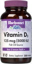 Bluebonnet Nutrition Vitamine D3 5000 UI Softgels, Aides à la croissance musculaire et squelettique, Cholecalciferol de l'huile de poisson, Non OGM, Sans gluten, Sans soja, Sans lait, Jaune, 250 Softgels