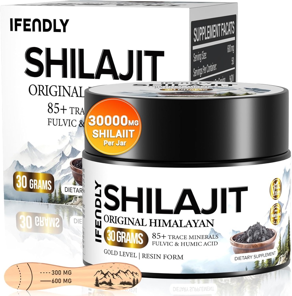 Shilajit Resin, Shilajit pour hommes et femmes, Shilajit Pure Himalayan Organic - 600mg Potency Gold Grade, avec 85+ Trace Minerals, Fulvic & Humic Acid, pour l'endurance, l'immunité et la force, 50 portions (30g)