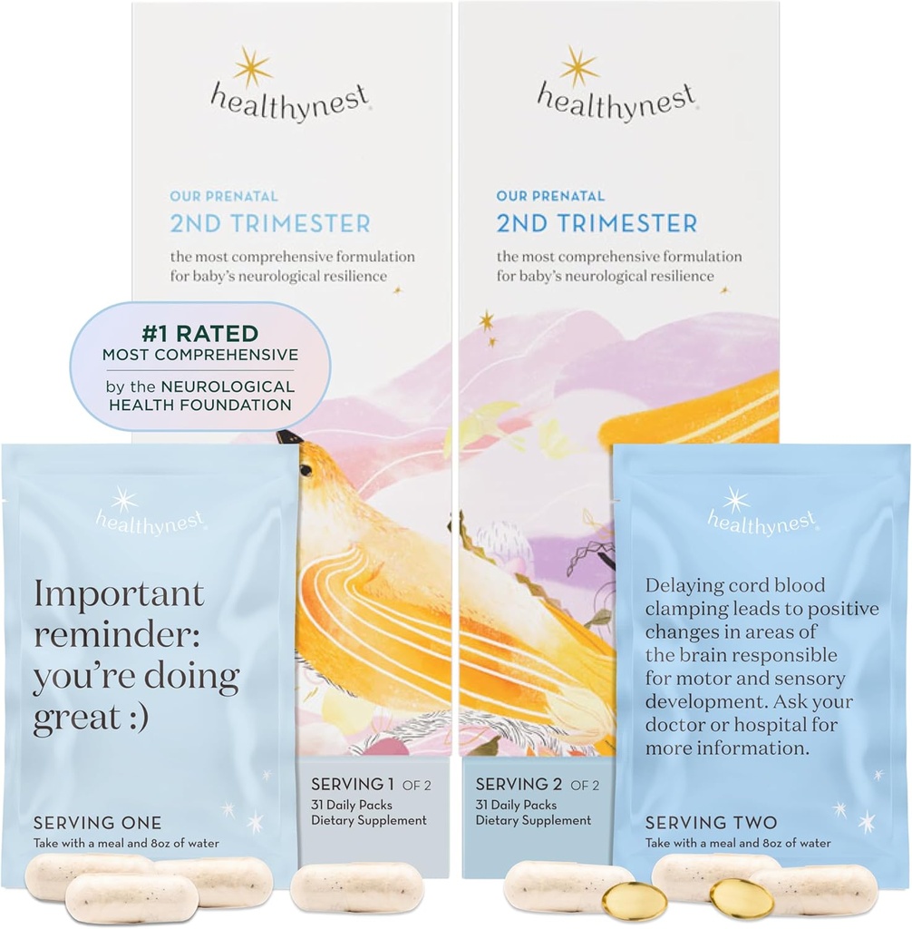 HealthyNest 2nd Trimester Vitamine prénatale (en anglais seulement) Soutien à la grossesse pour le développement du cerveau foetal avec le méthylfolate, Choline, DHA, Fer, Inositol (en anglais seulement) 31 jours